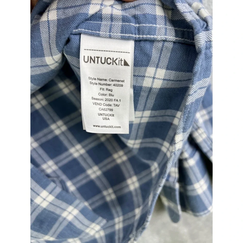 UNTUCKit Men's Large Carmenet Blue White‎ Plaid Button Down Shirt  Long Sleeve